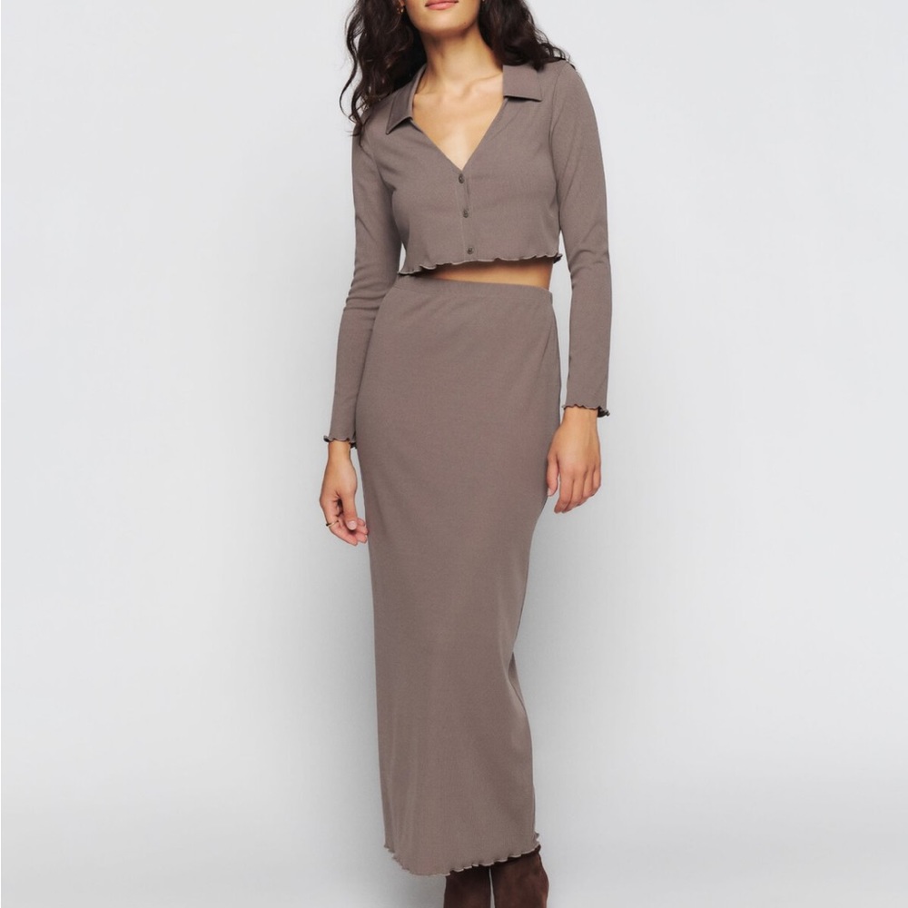 NWT Reformation Helen Knit Maxi Skirt Taupe
